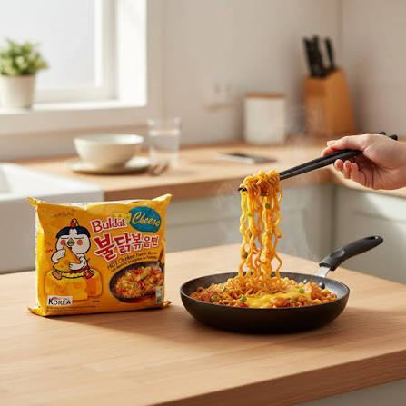 Samyang Buldak Hot Chicken Cheese Ramen 10 × 140 g – Scharfe koreanische Instant-Nudeln mit Käsegeschmack