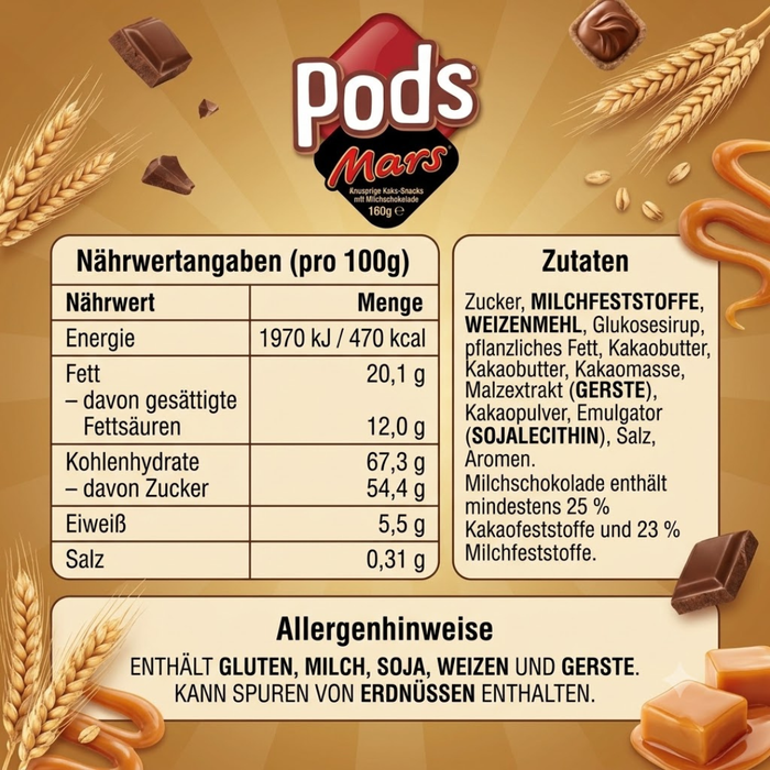 Pods MARS Knusprige Keks-Snacks mit Milchschokolade 160g