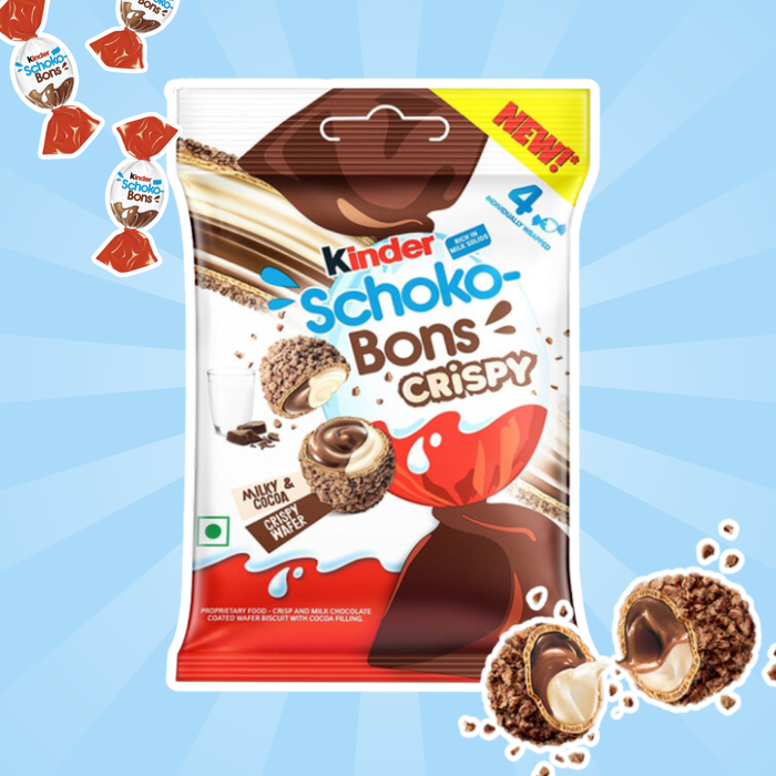 5x Kinder Schoko-Bons Crispy (5x22,4 g) – Knusprige Milchschokoladenkugeln mit Haselnussfüllung