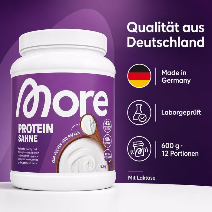 MORE Protein Sahne, 600 g – Proteinpulver mit Whey & Casein zum Kochen und Backen