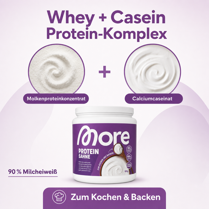 MORE Protein Sahne, 600 g – Proteinpulver mit Whey & Casein zum Kochen und Backen