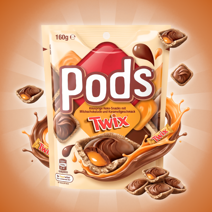 Pods TWIX Knusprige Keks-Snacks mit Milchschokolade und Karamellgeschmack 160g