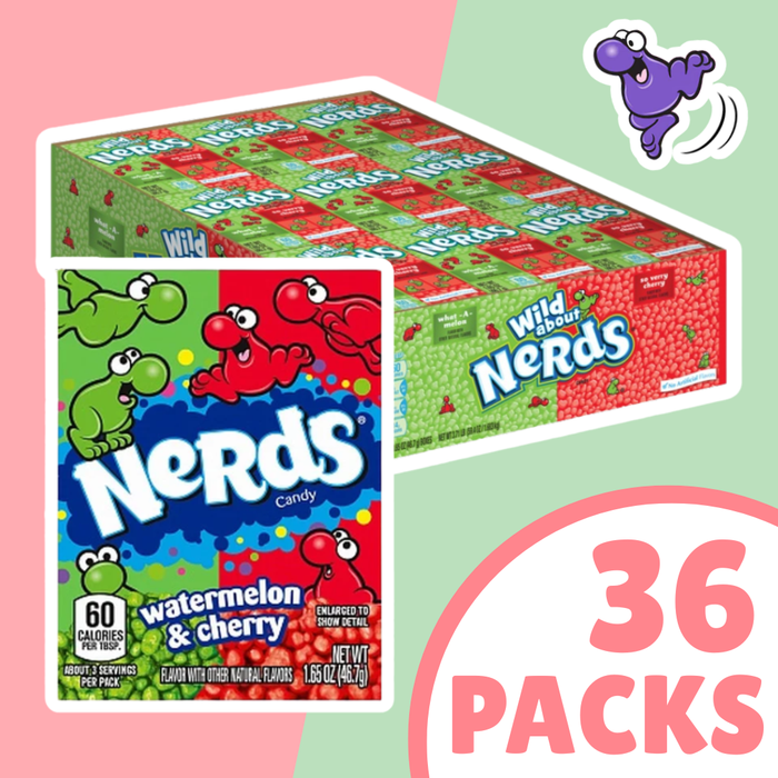 36x Nerds Watermelon & Cherry – 36×46,7 g (1 Karton) – Crunchy Süßigkeit mit Wassermelonen- & Kirschgeschmack