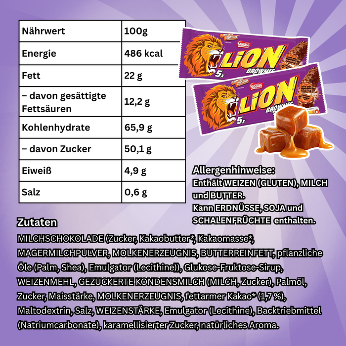 Nestlé LION Brownie Style Multipack 5 × 30 g (150 g) – Knuspriger Schokoriegel mit Brownie-Geschmack