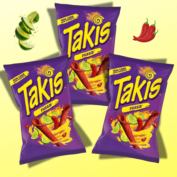 3× Takis Fuego 100 g – Extra scharfe Maissnacks mit Chili & Limette